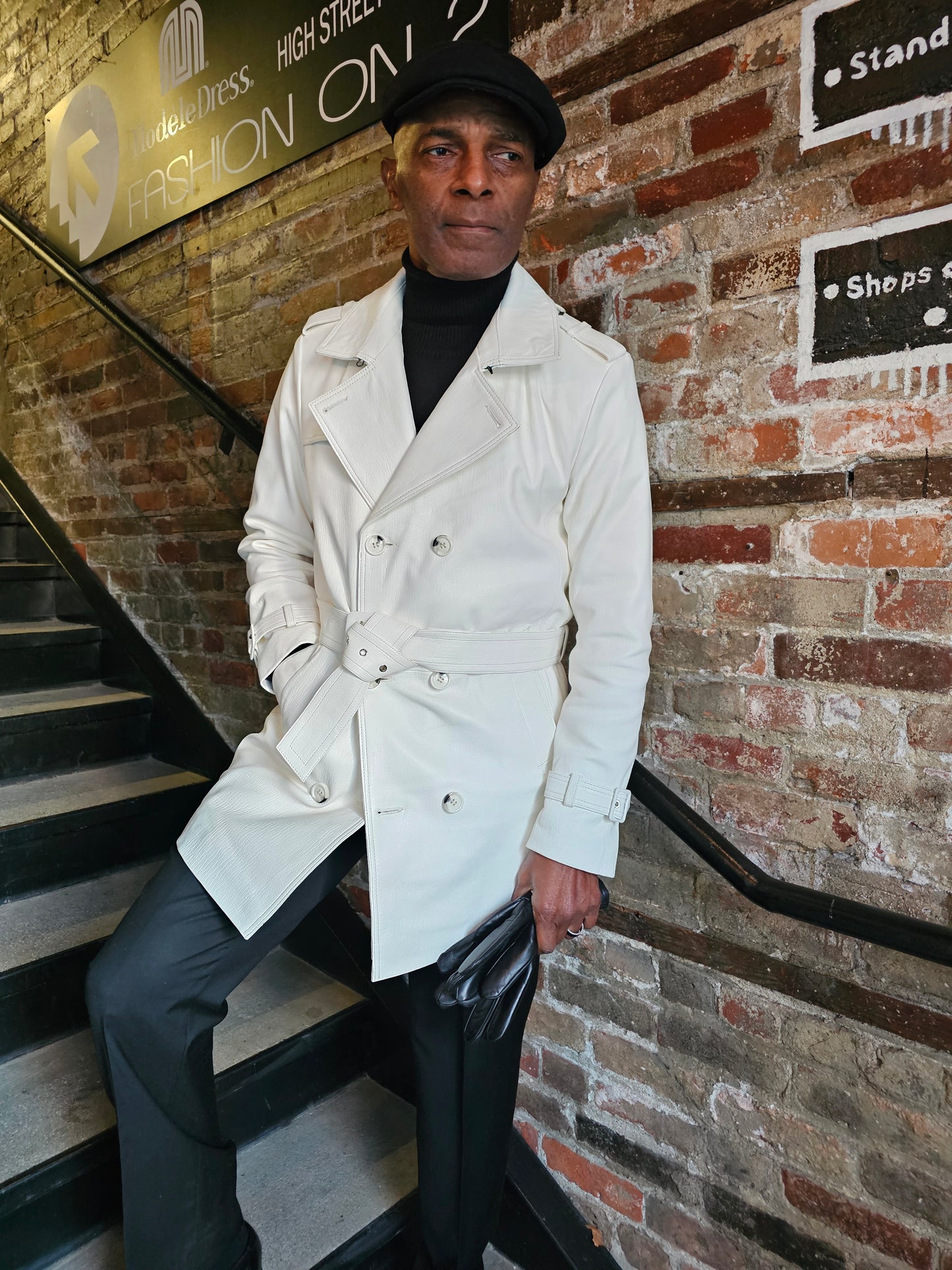 Double Breasted lambskin leather white Trench Coat.