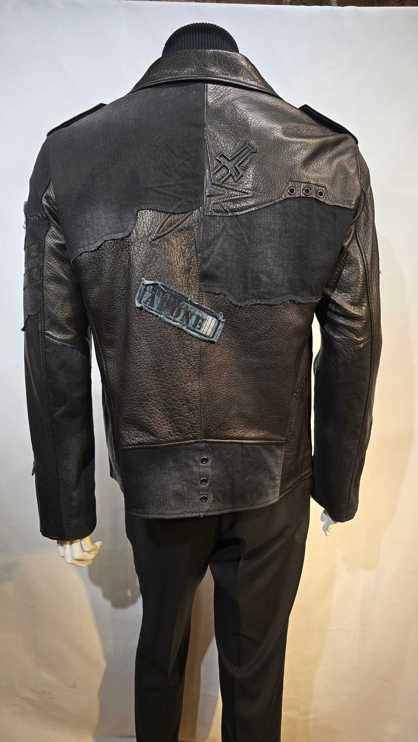 Cool Moto Design jacket with fine leather & denim. Amazing quality and attention to detail.