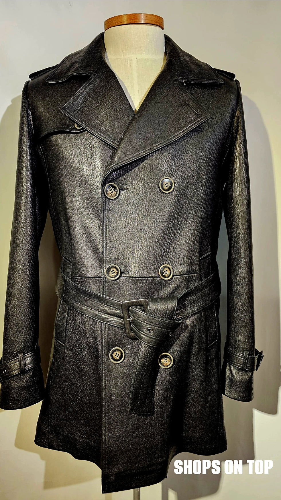 Double Breasted lambskin leather white Trench Coat.