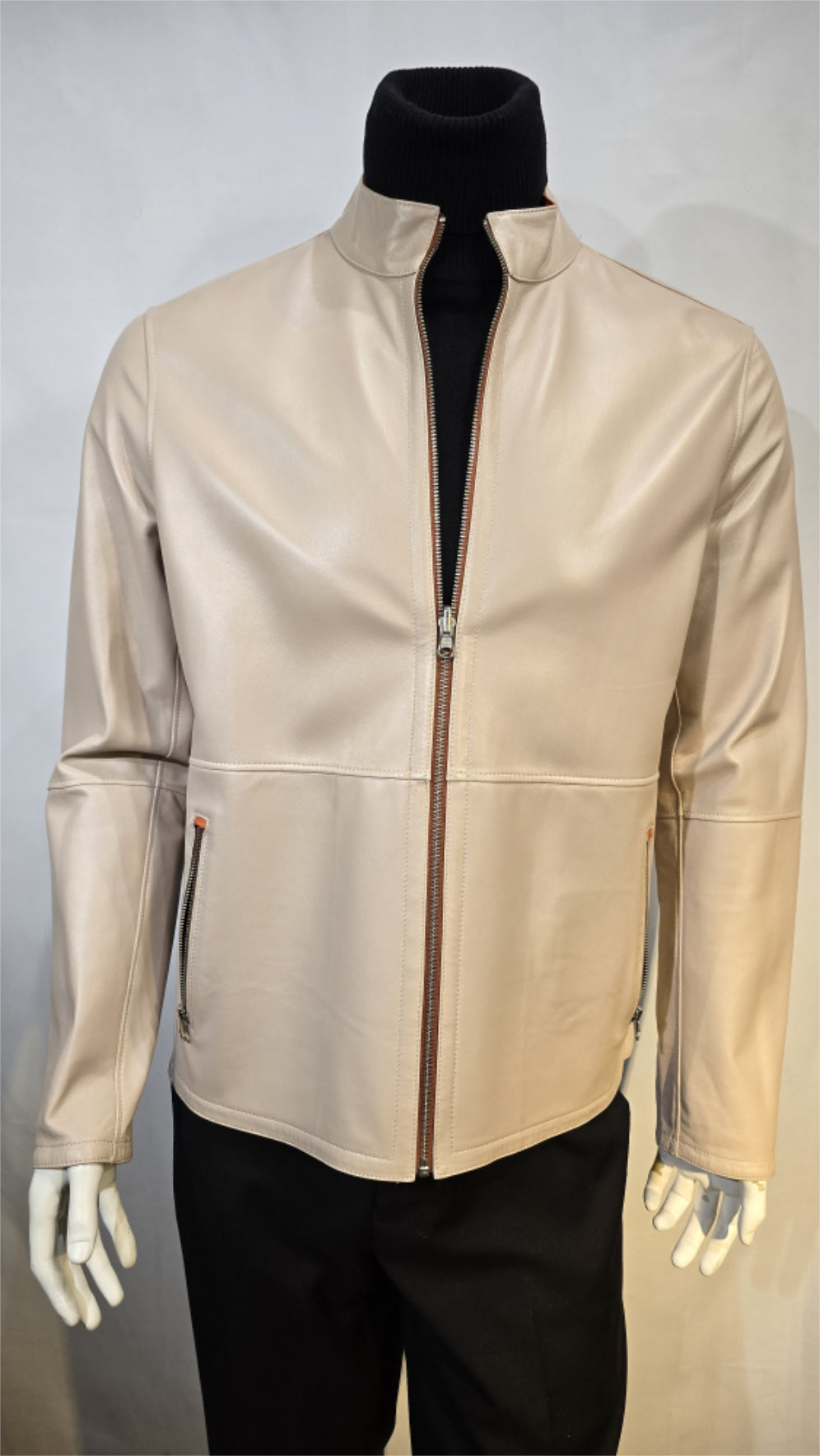 Smooth Lite weight Reversible leather jacket with zip pockets.