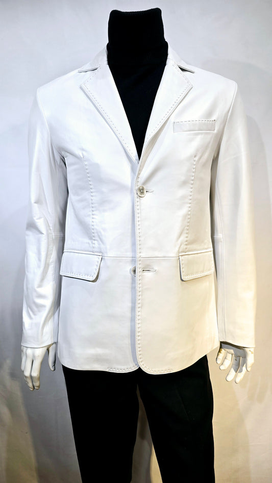 White lambskin leather blazer with double picked stitching. Amazing quality!