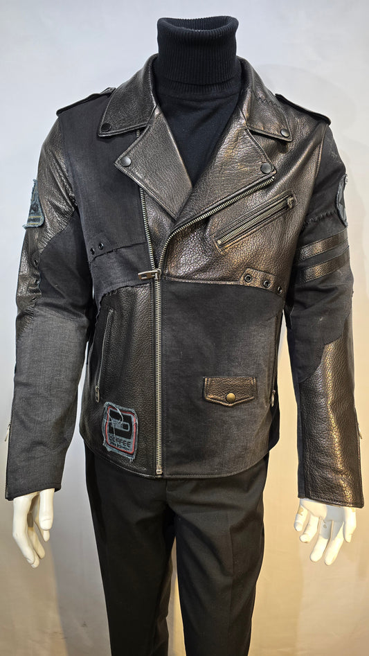 Cool Moto Design jacket with fine leather & denim. Amazing quality and attention to detail.
